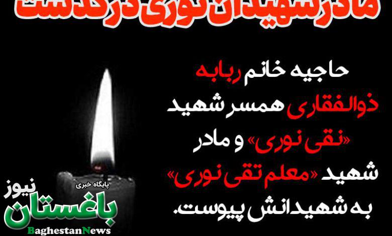 علت فوت و دلیل درگذشت بیوگرافی حاجیه خانم ربابه ذوالفقاری کیست مادر شهید معلم تقی نوری چه بود؟