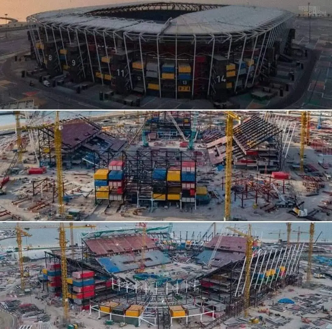 استادیوم ۹۴۷ قطر رو مشاهده می‌فرمایید که در حال تخریب و تبدیل شدن به بیمارستان هستش