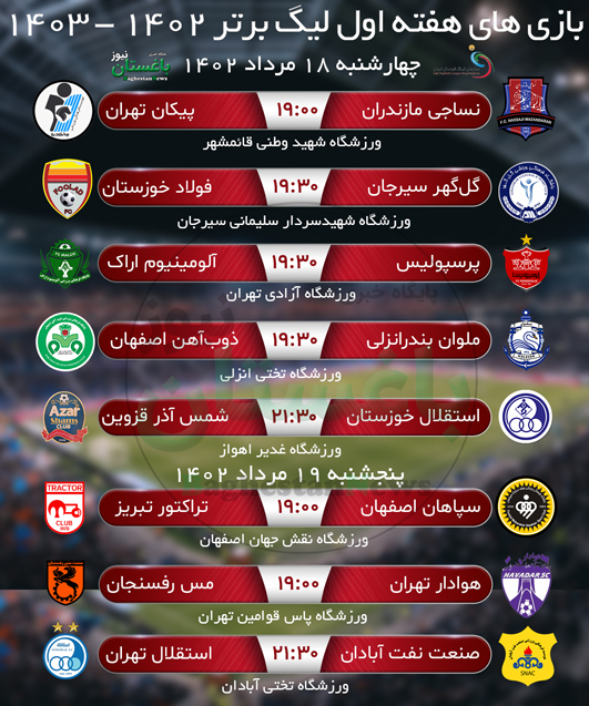 برنامه بازی های فوتبال لیگ برتر 1402 هفته اول