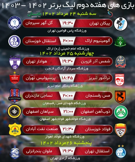 برنامه بازی های هفته دوم فوتبال لیگ برتر 1402