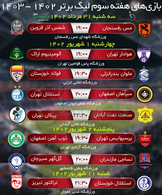 برنامه مسابقات هفته سوم لیگ برتر 