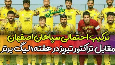 ترکیب احتمالی سپاهان مقابل تراکتور تبریز امروز در هفته ۱ لیگ برتر 1402