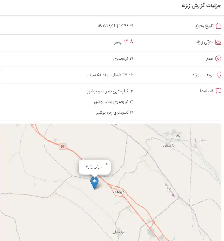جزئیات زلزله کنگان بندر دیر بوشهر