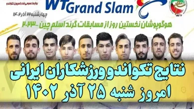 نتایج تکواندو ورزشکاران ایرانی امروز شنبه 25 آذر 