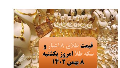 قیمت طلای ۱۸عیار و سکه طلا امروز یکشنبه 8 بهمن 1402
