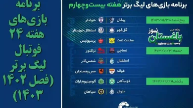 برنامه بازی های هفته 24 فوتبال لیگ برتر (فصل 1402 - 1403)