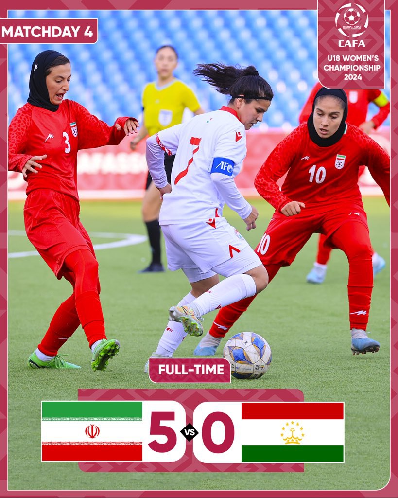 نتیجه فوتبال دختران زیر ۱۸ سال ایران و تاجیکستان